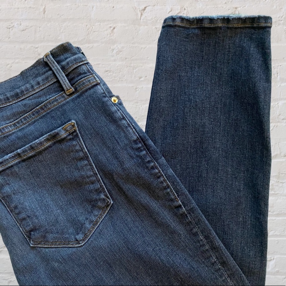 Frame Le Garçon Cropped Medium Wash Straight Leg Cotton Blend Denim Jeans